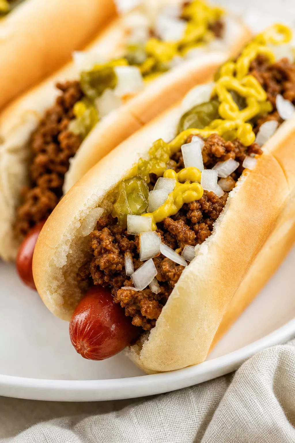 Coney Island Hot Dog Sauce close-up serving shot