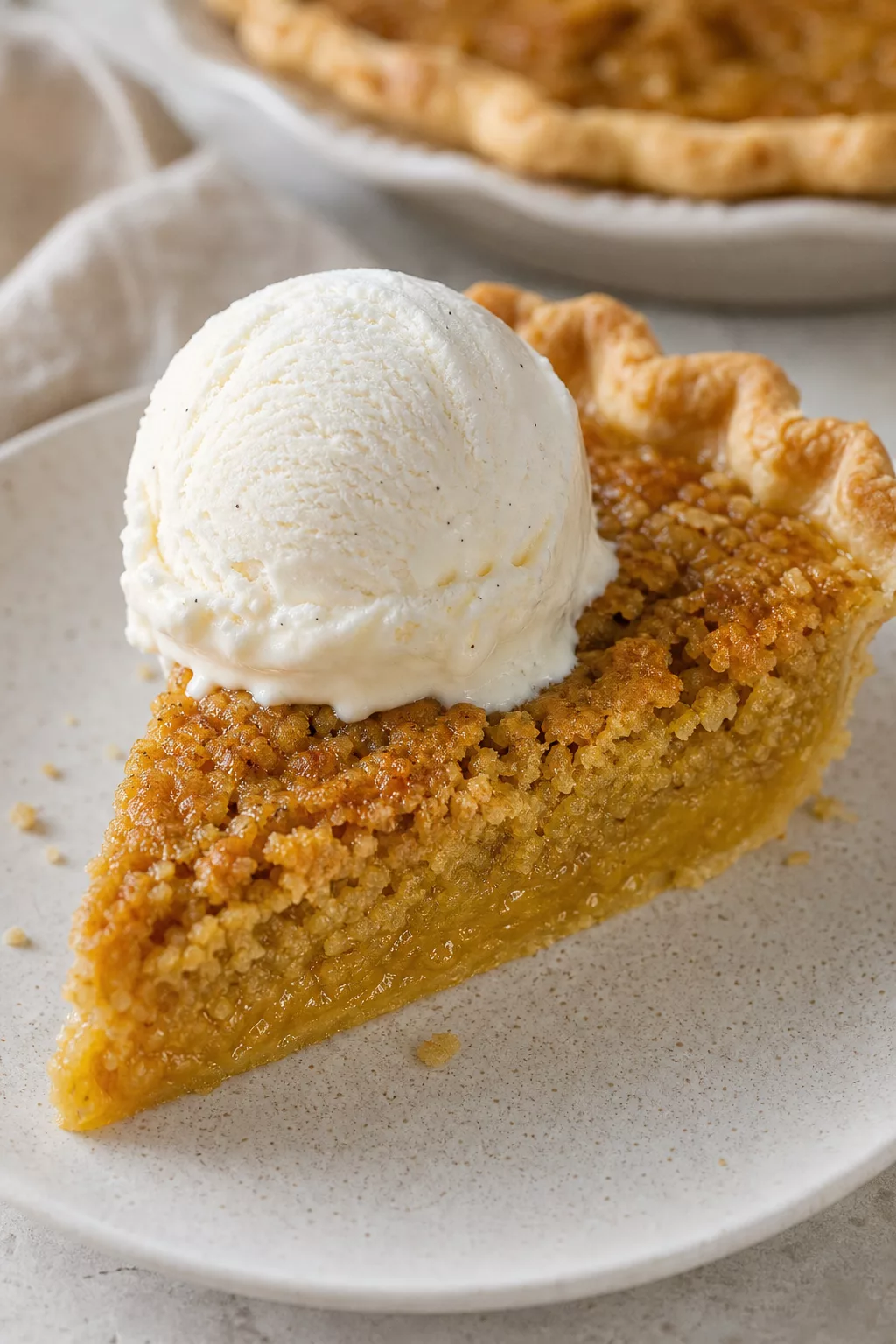 Homemade Amish Oatmeal Pie served in a cozy home kitchen