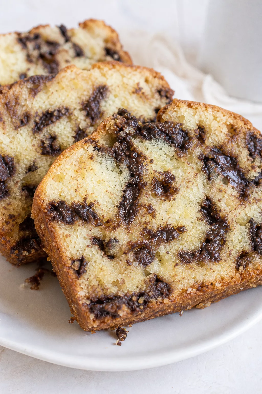 Homemade Chocolate Chip Bread close-up serving shot