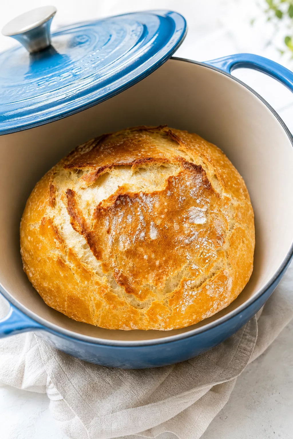 Rustic No-Knead Bread served in a cozy home kitchen