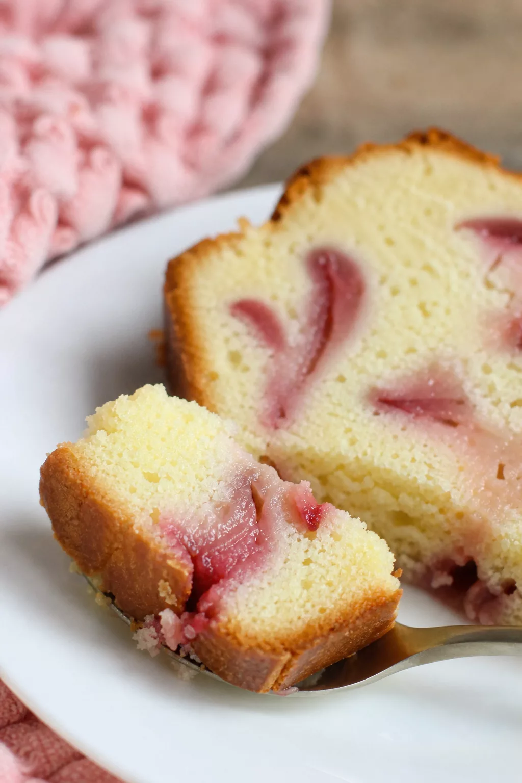 Strawberry Cheesecake Loaf close-up serving shot