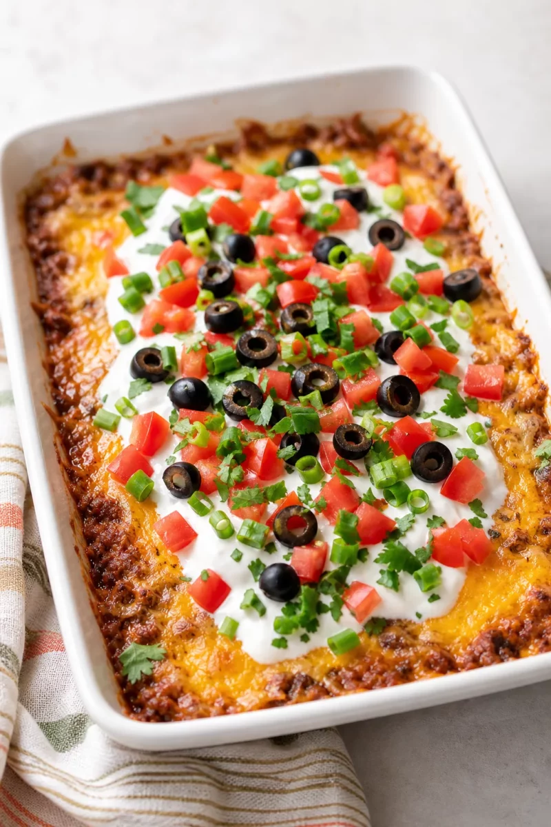 Cheesy Baked Mexican Dip served in a cozy home kitchen