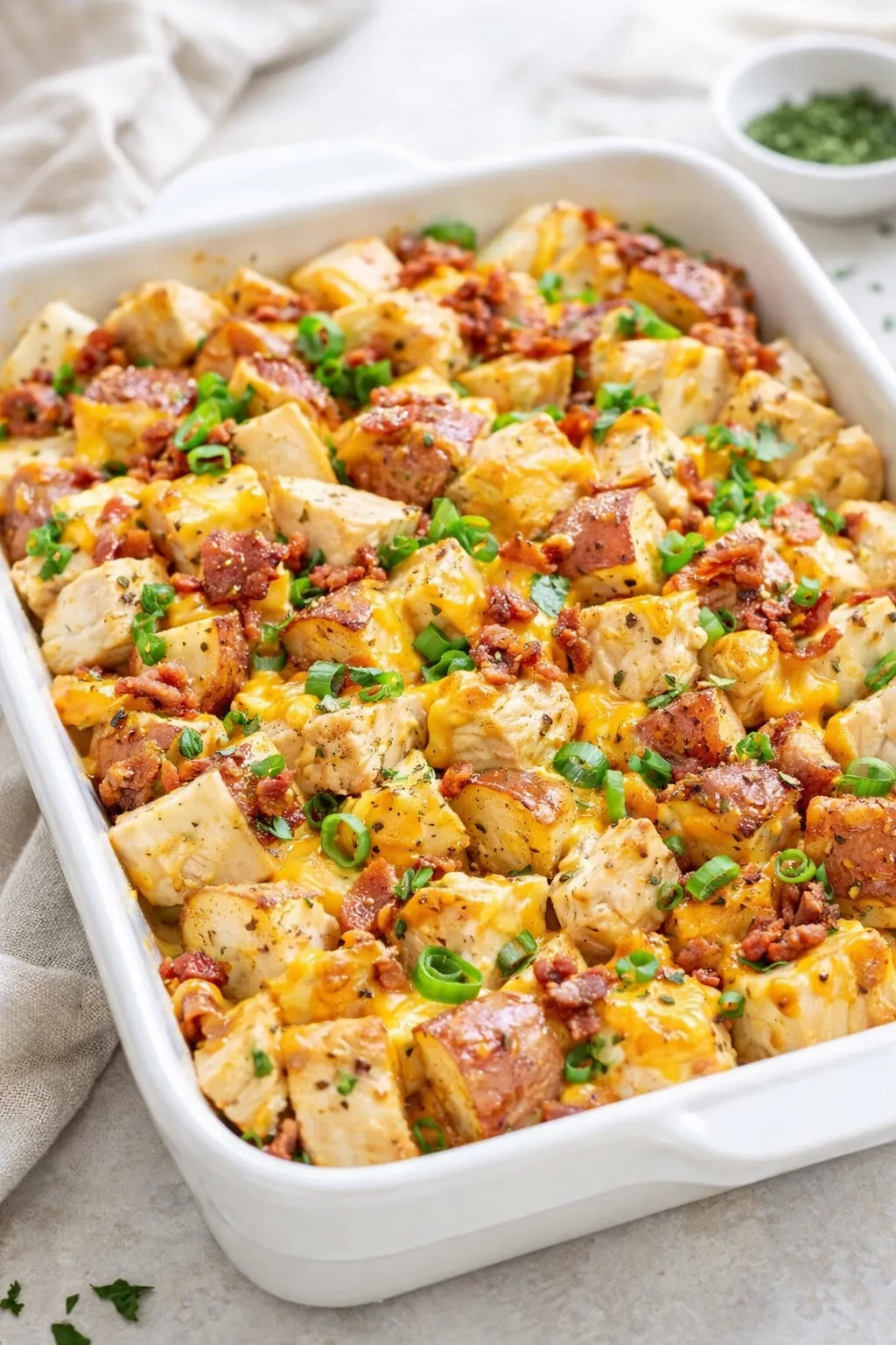 Creamy Chicken and Potato Bake served in a cozy home kitchen