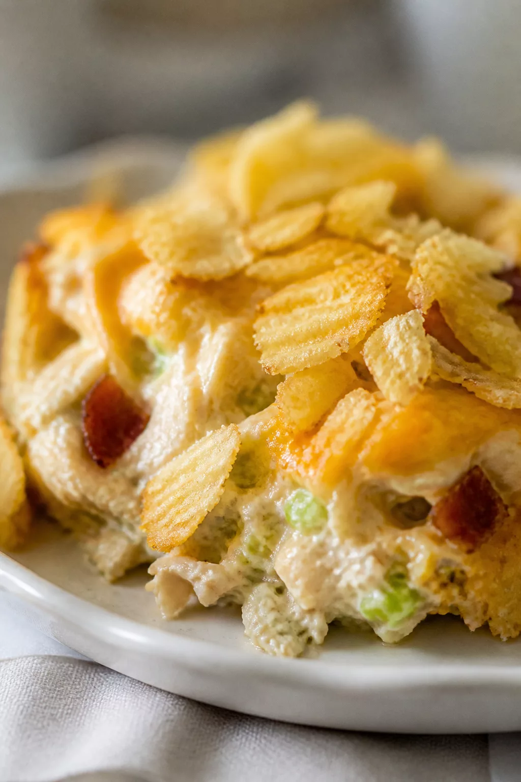 Creamy Chicken Salad Bake close-up serving shot