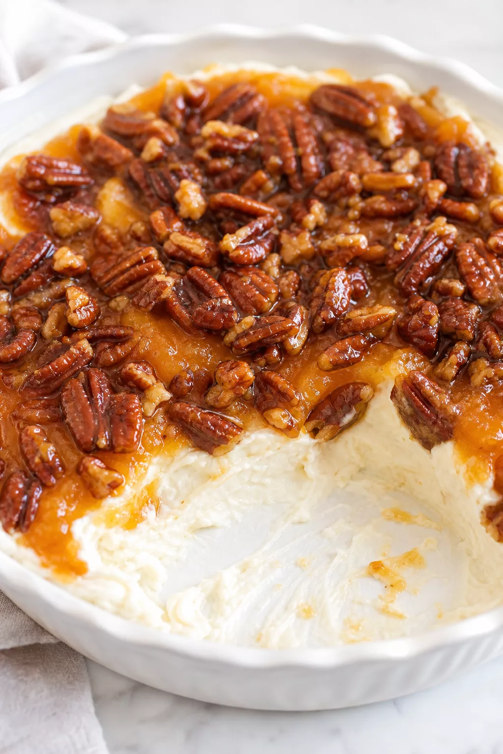 Creamy Peach and Pecan Dip served in a cozy home kitchen
