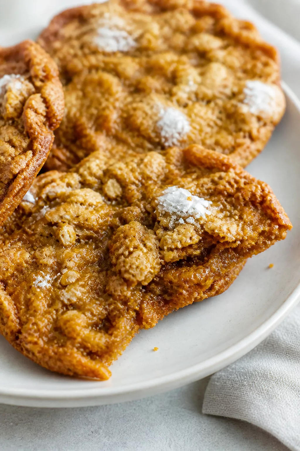 Crispy Oatmeal Crackle Cookies close-up serving shot