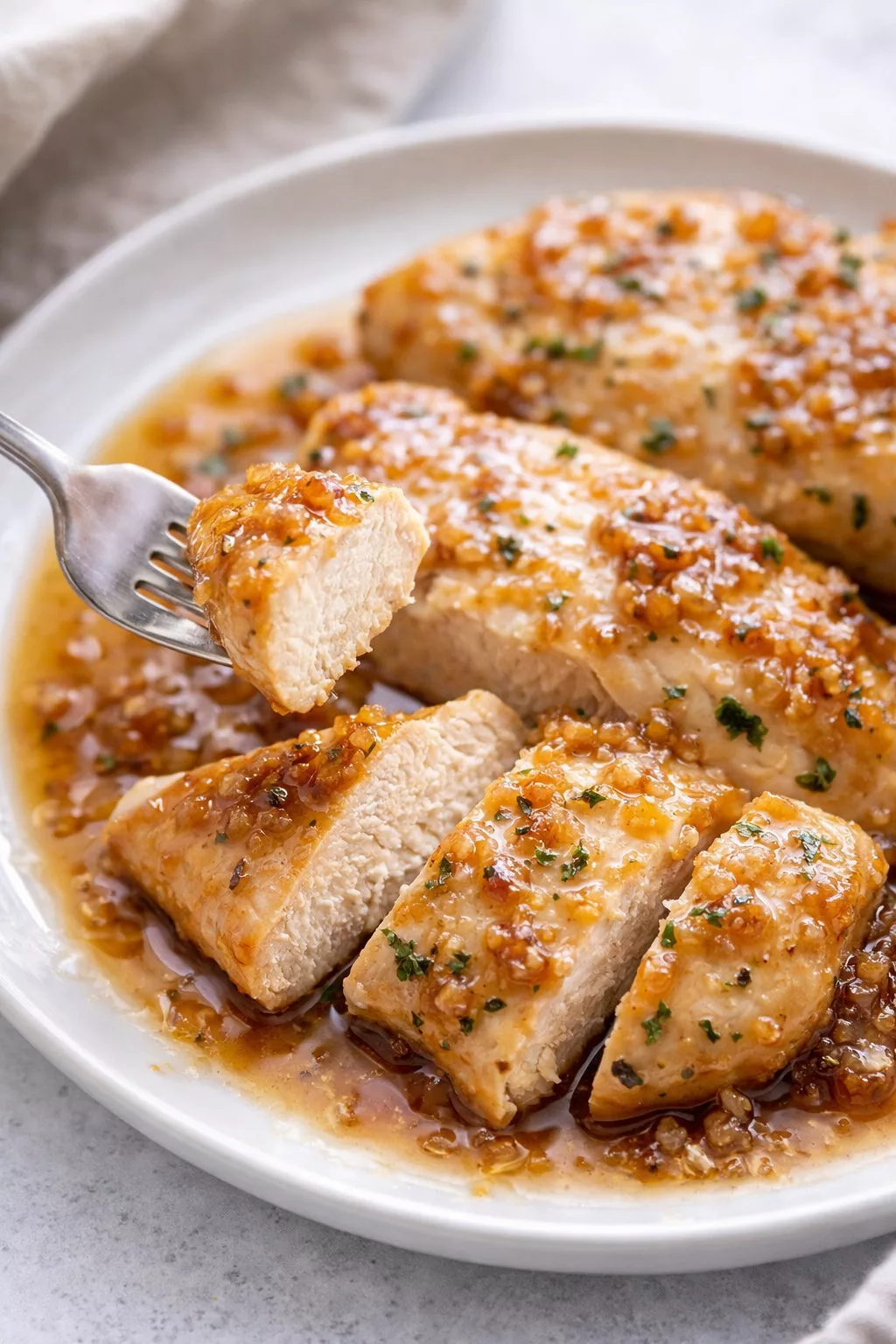 Garlic Brown Sugar Chicken Breasts close-up serving shot