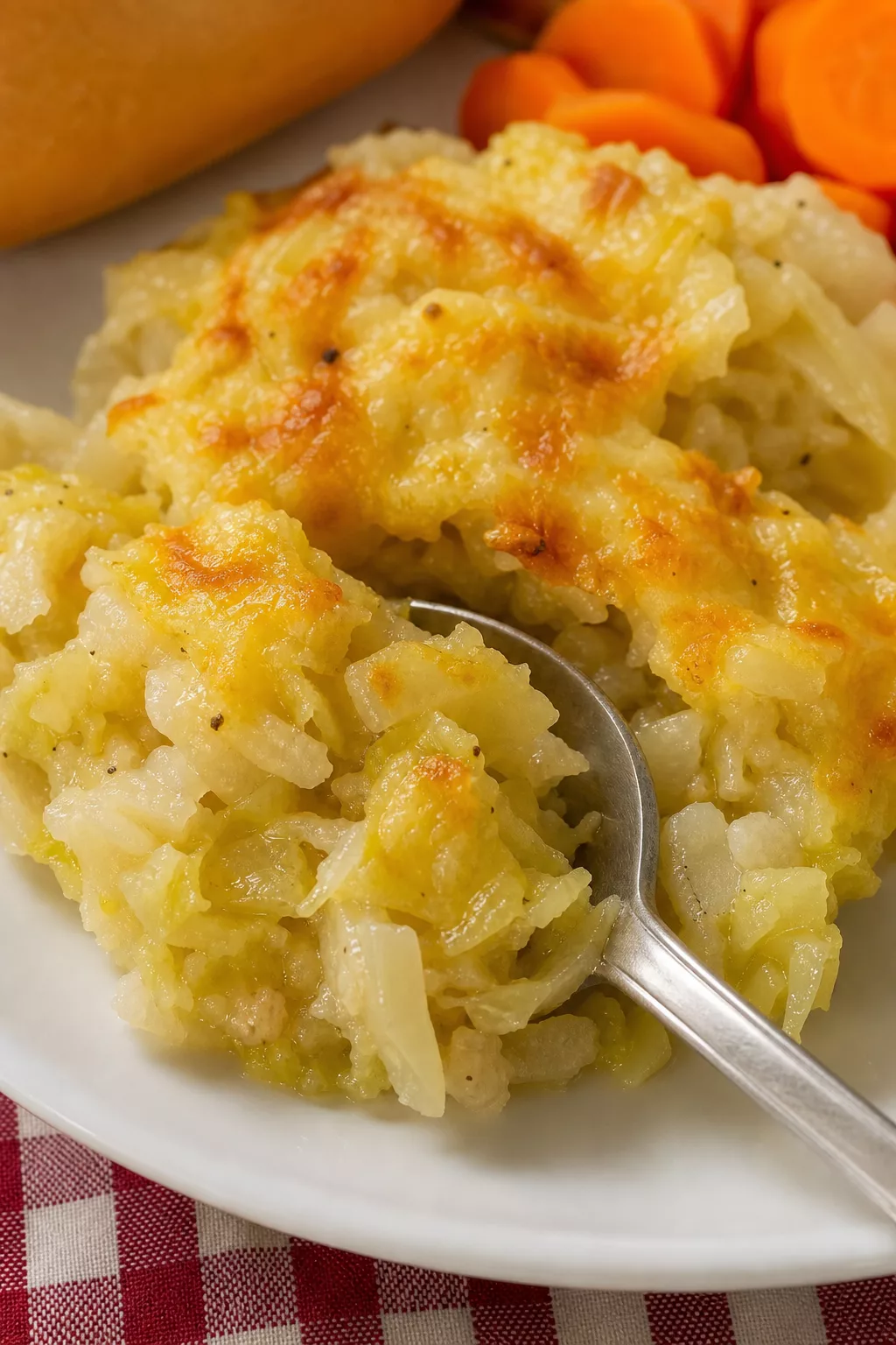 Rumbledethumps, Scottish Cabbage and Potato Bake close-up serving shot