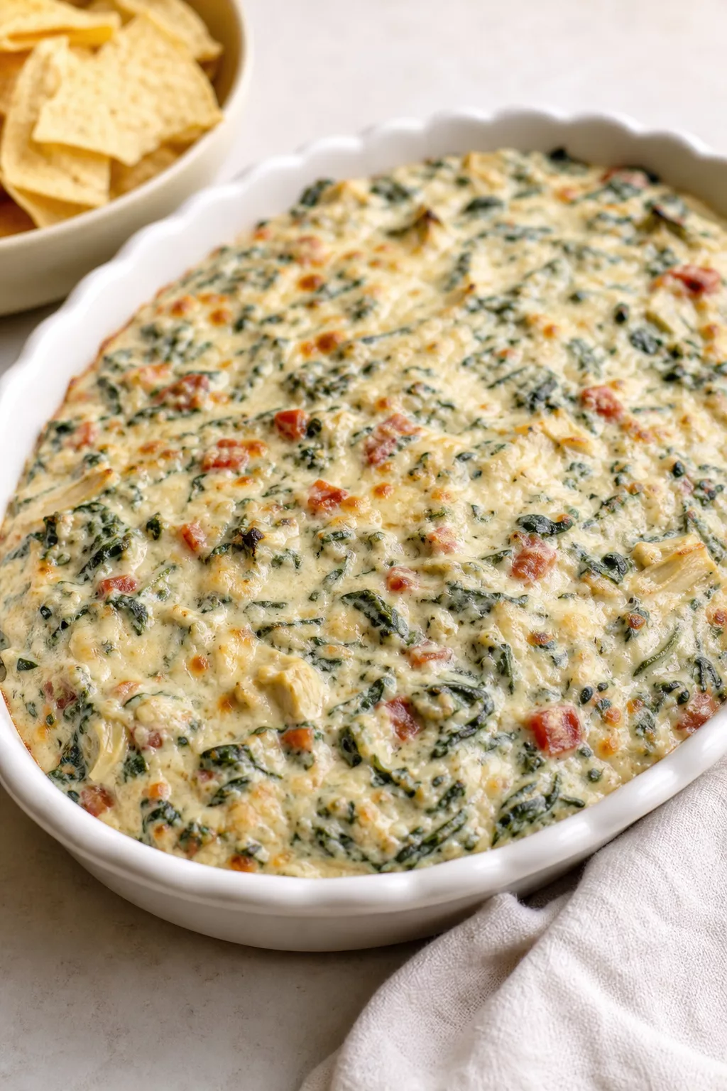 Spinach and Artichoke Boat Dip served in a cozy home kitchen